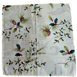 St Nicholas Alpine Season Fabric Napkins 19" set/4 ivory pinecones berries Xmas